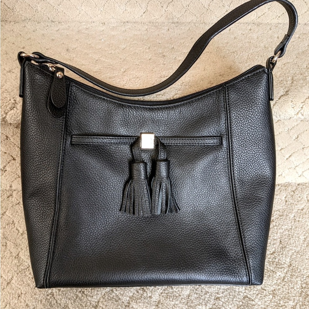Giani Bernini Tassel Hobo Shoulder Bag - Black Pebbled Leather